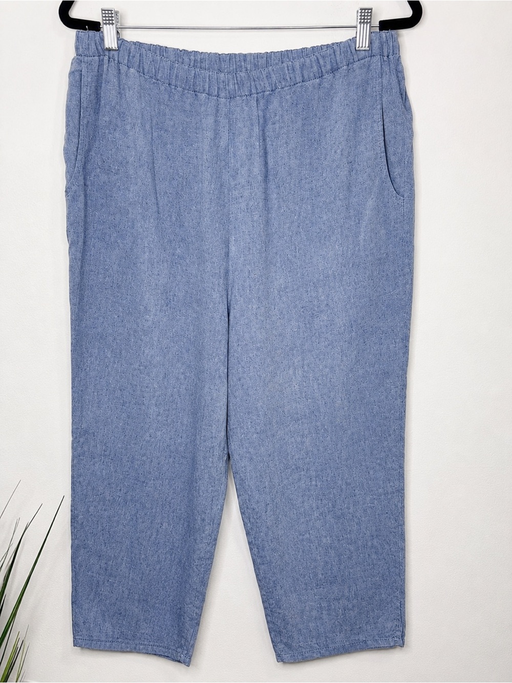 FLAX Jeanne Engelhart 100% Linen Crop Pants Blue Medium